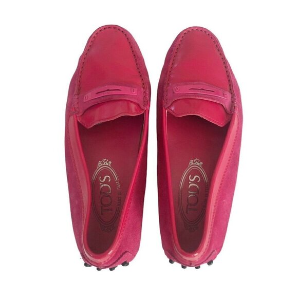Tods Gommino Pink Magenta Suede Patent Driving Loafers 5.5 - Picture 3 of 11